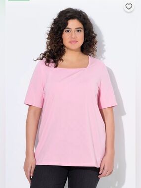 Ulla Popken Pink Square Neck Tee